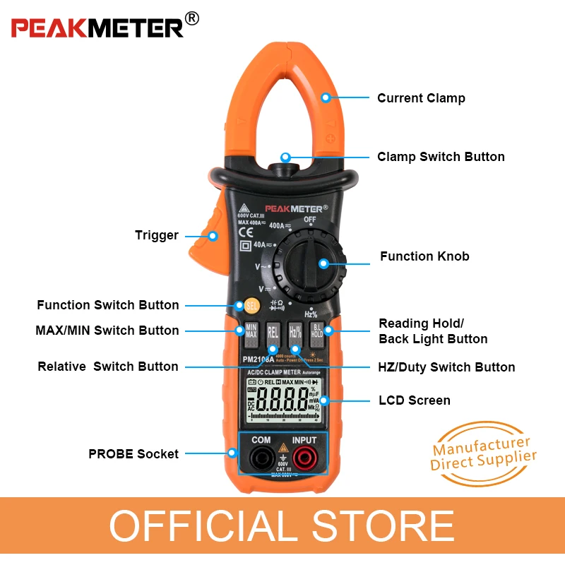 Официальный PEAKMETER PM2108A цифровой AC DC Токоизмерительные клещи 4000 отсчетов Емкость Сопротивление частоты заземления тестер мультиметр