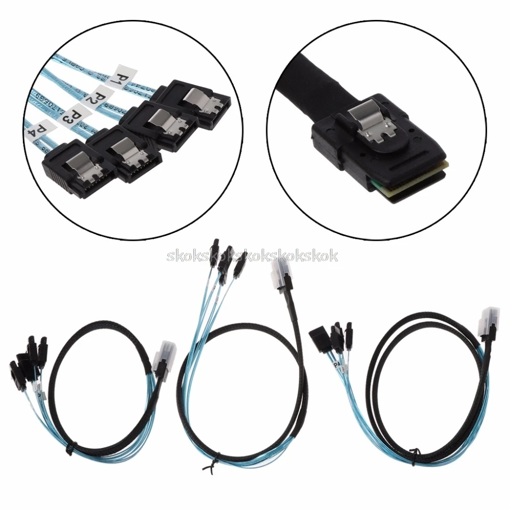 

0.5m/0.7m/1m Mini SAS 4i SFF-8087 36P 36-Pin Male to 4 SATA 7-Pin Splitter Adapter Cable J08 19 dropship