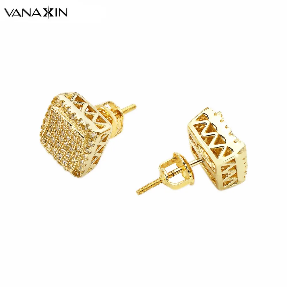 VANAXIN серебряные женские серьги со льдом AAA Bling Clear CZ инкрустация камнями роза/золото/серебро цвет серьги гвоздики для мужчин 925 ювелирные изделия