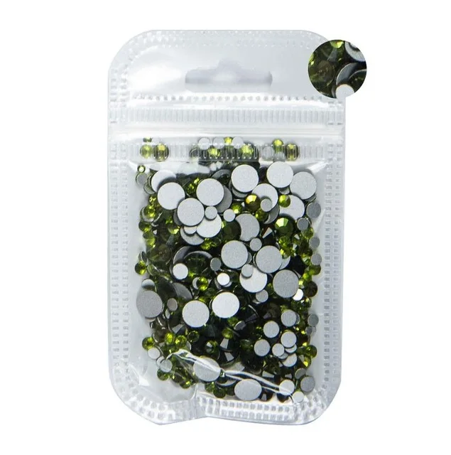 Olivine 350 шт, 5 грамм, смешанные размеры, ss3-ss30, синий/зеленый/розовый/белый опал, 3D хрустальные стразы для дизайна ногтей, плоские с оборота стеклянные украшения для ногтей - Цвет: Olivine