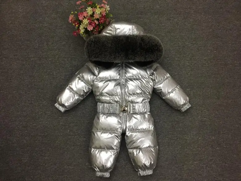 Newborn Winter Romper Baby Snowsuit Infant Overcoat Kids Snow Wear Jumpsuit Duck Down Coatton Liner Child New Year Costumes - Color: sliver new