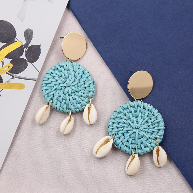 

Natural Rattan Shell Earrings for Women Handmade Wicker Woven Earring Summer Beach Bohemian Jewelry Earing Pendientes Concha