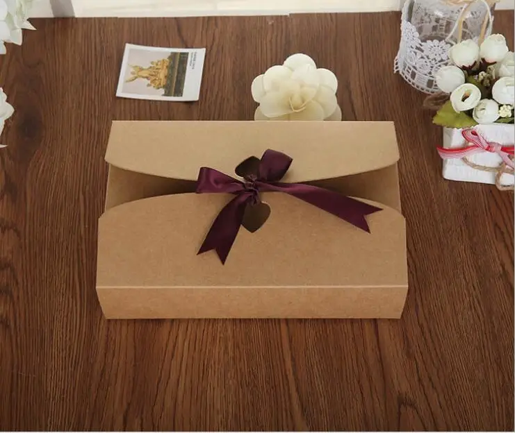 

10PCS Brown Carton Kraft Shirt Paper Box Kraft Cloth Gift Packing Boxes Silk scarf Gift Boxes with ribbon large box