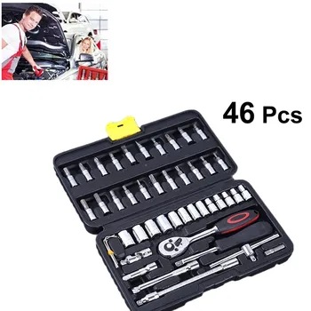 

46pcs Hardware Tools Car Repair Tool Box Ratchet Wrench Chrome Vanadium Steel Professional Mechanics Tool Set Socket Combination