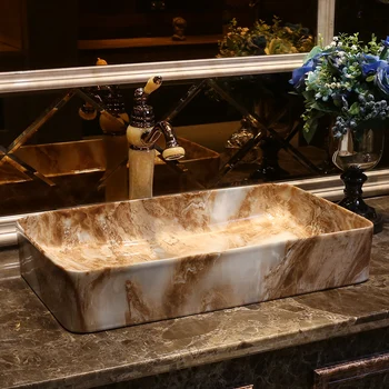 

Increase imitation marble New Rectangular China bathroom sinks bowl Ceramic art handmade countertop ceramic antique wash basin