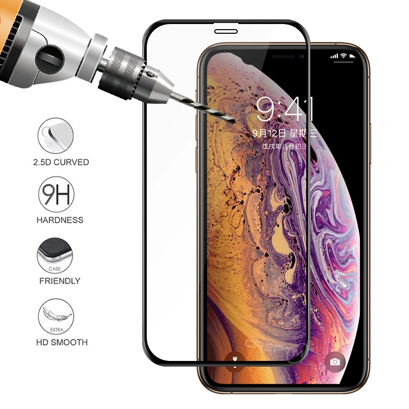 CASPTM 2.5D Screen Protector For iPhone XS Max XR X 10 Full Cover 9H Tempered Glass Protective Glass Film For iPhone XS afbeelding