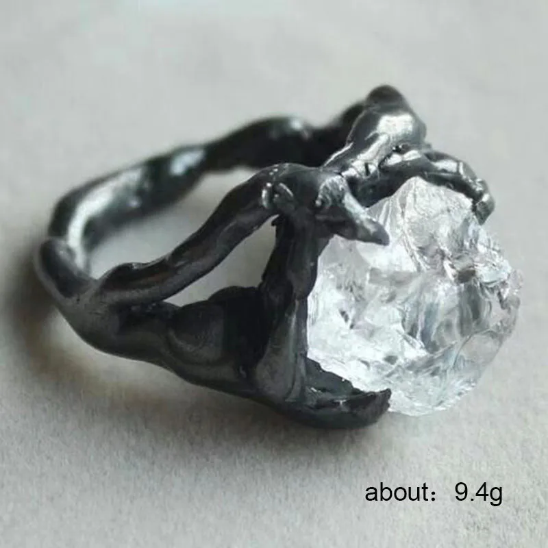 Модное черно-белое кольцо в стиле хип-хоп для женщин, Винтажное кольцо с нестандартными кристаллами в форме лапы, дропшиппинг