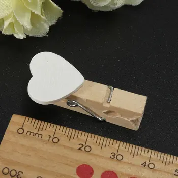 

2 PCS of 50 pcs 3.5cm mini heart wooden clothespin for Photo Paper Wooden House Decoration Entertainment creative White