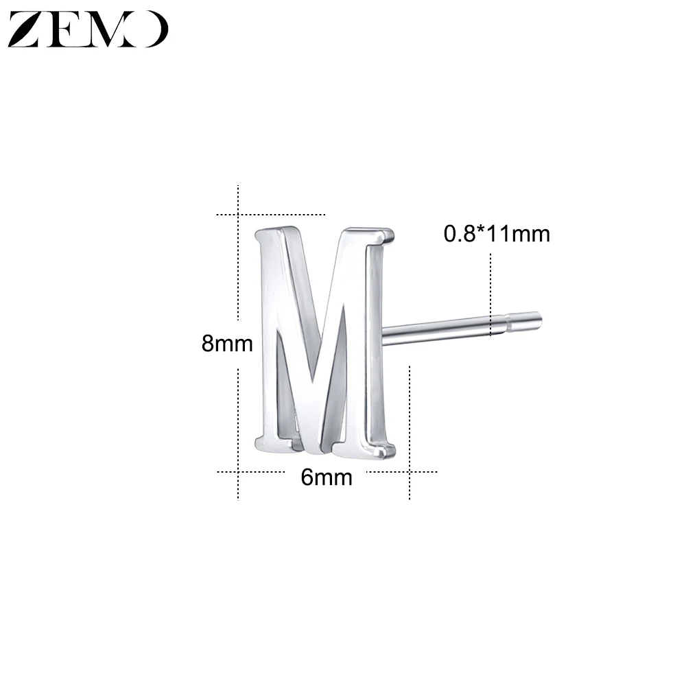 ZEMO серьги-гвоздики для женщин Настоящее серебро 925 проба серьги с инициалами Алфавит серьги-заклепки маленький милый букле d'oreile - Окраска металла: M