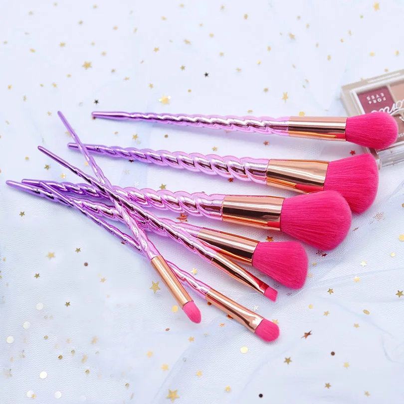 

New 7PCS Lovely Unicorn Pink Hair Makeup Brushes Set Foundation Blending Power Crease Brush Cosmetic Beauty Make Up Brush Tool
