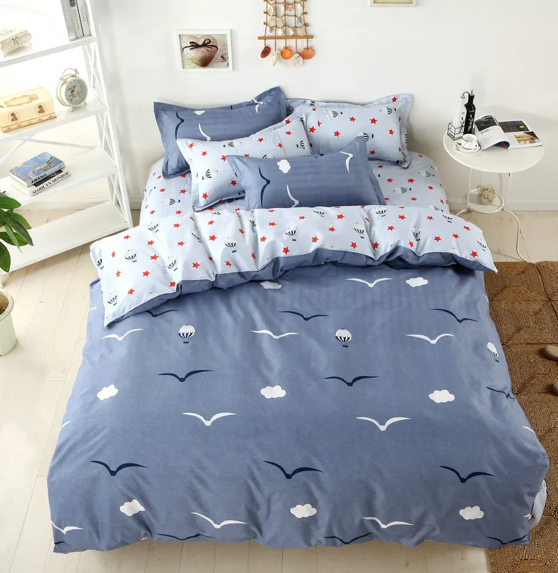 

Super Comfortable Home Textiles Supplies Cartoon Sky City Printing Pattern Four Sets Of Quilt + Bed Sheets + Pillowcases