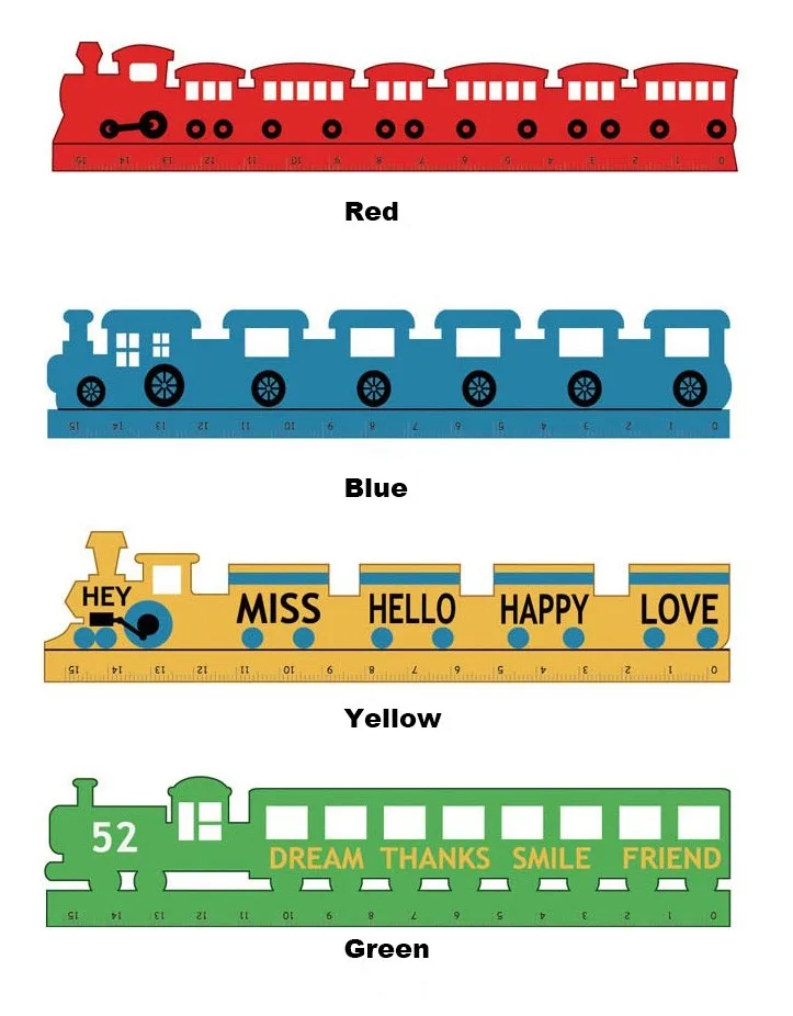 4 шт./лот 4-Цвет Милые инновационных Мультфильм Поезд-в форме деревянной линейкой, cz00003