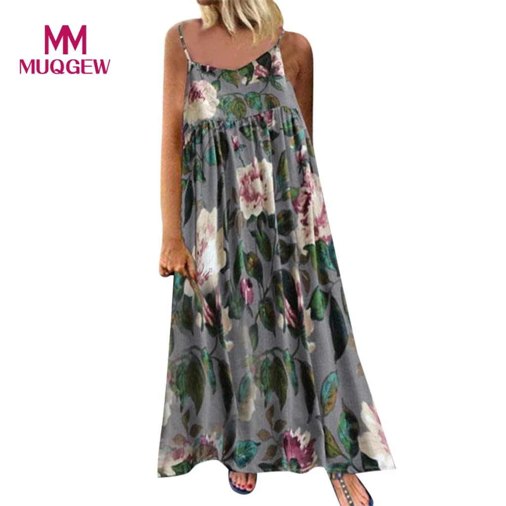 MUQGEW модное женское летнее платье с принтом, Повседневное платье без рукавов, летнее платье с круглым вырезом de festa longo