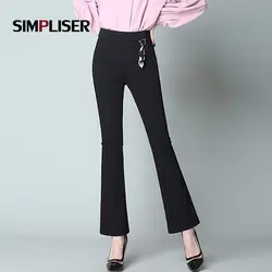 Simpliser Высокая Талия расклешенные брюки Для женщин обтягивающие брюки женские офисные рабочие брюки женские черные Femme Pantalon плюс Размеры 5XL