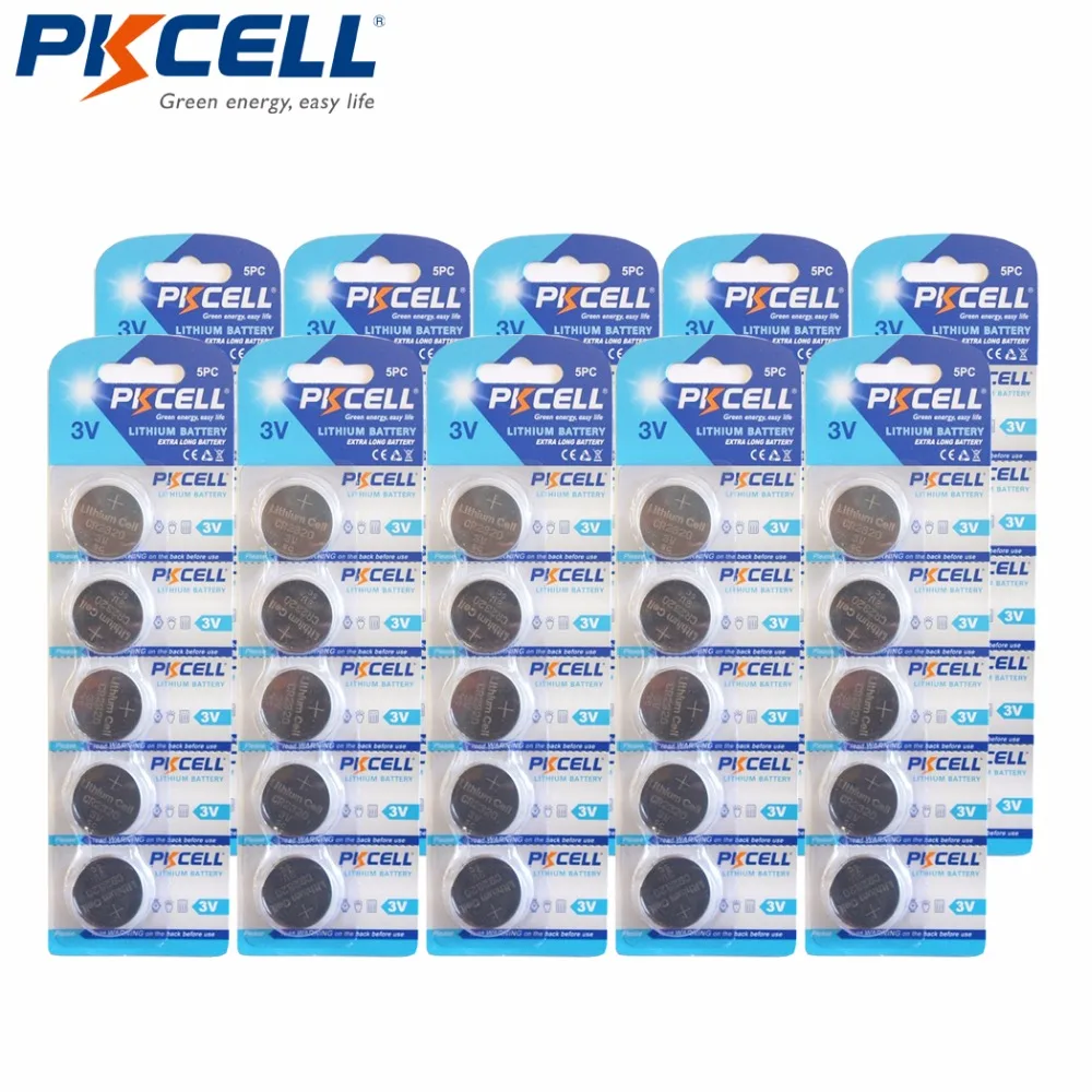 

50pcs/10cards*5 PKCELL CR2320 2320 Lithium Watch 3 v Batteries
