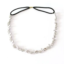 Lady's Stylish Silver Plated Crystal Flower Elastic Hair Band Headband