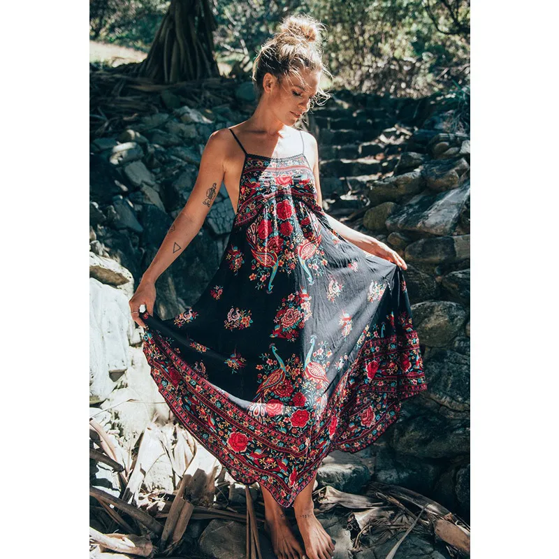 Wholesale Bohemia Women Tropical Floral Print Dress Vintage Holiday Vestido Halter Spaghetti Sexy Backless Ethnic Shift Chiffon Dress 2017 Buy Cheap Bohemia Women Tropical Floral Print Dress Vintage Holiday Vestido Halter Spaghetti Sexy Backless Ethnic Shift Chiffon Dress 2017