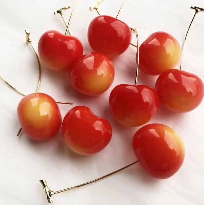 

925 Silver Romantic Sweet Cute Rhinestone Enamel Red Cherry Fruits Drop Earrings for Women Girls Wedding Party Jewelry