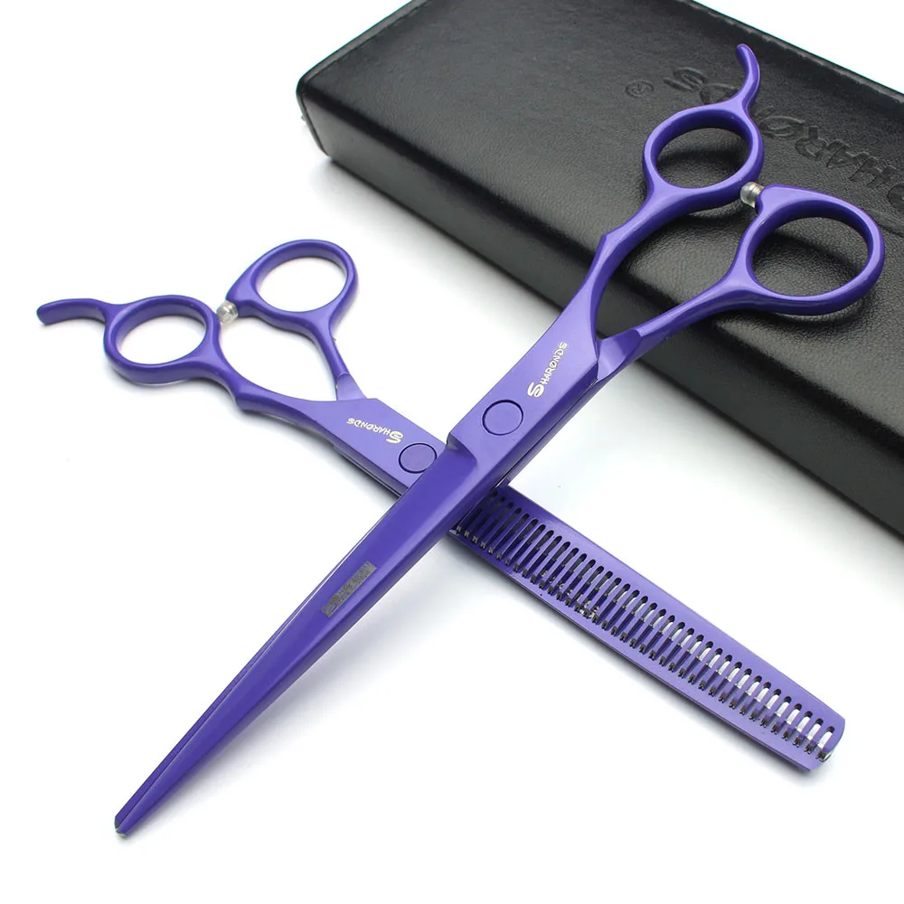 Sharonds черный 7 дюймов Салон Профессиональные Парикмахерские ножницы набор Япония 440c импортные ножницы для резки и филировочные ножницы - Цвет: Purple 2pcs
