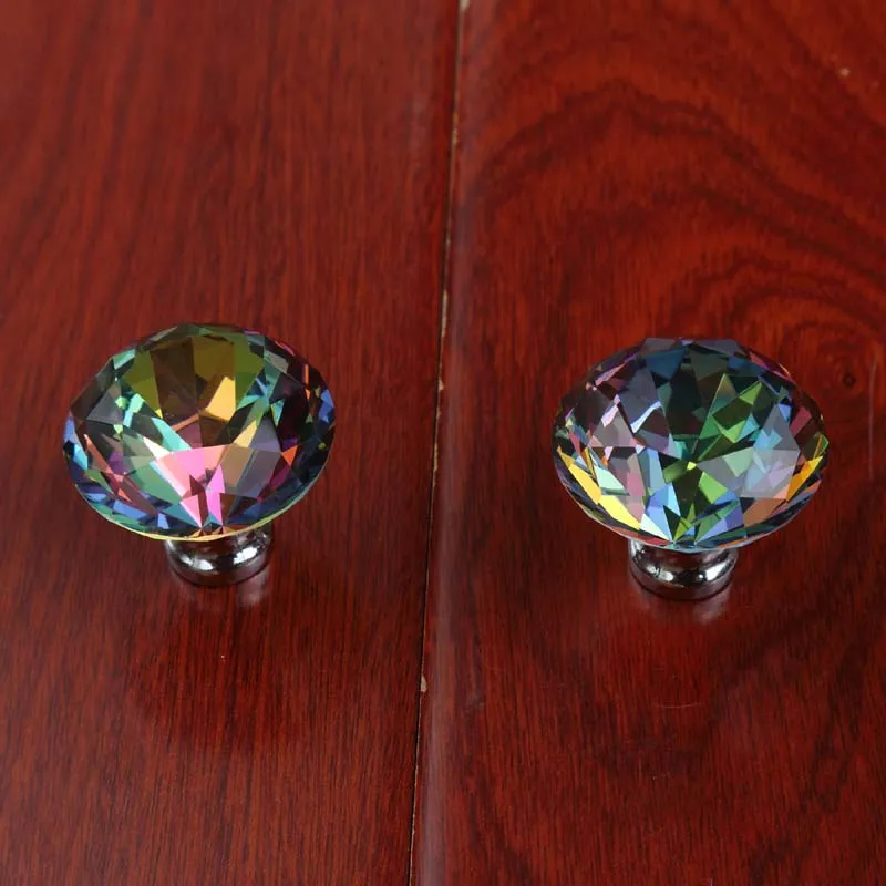 40 ملليمتر الزجاج الكريستال الملونة النبيذ خزانة خزانة باب مقابض الفضة clour rhinestone درج مقبض سحب الأزياء