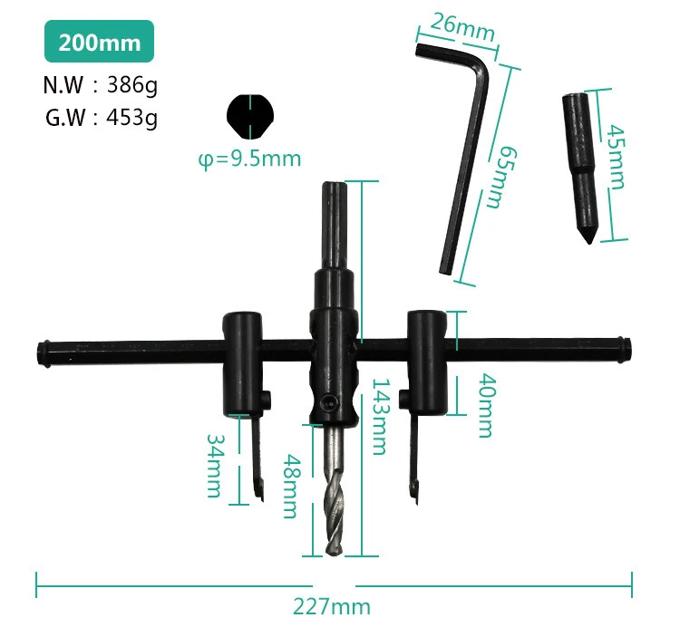 Сплав 120 мм/200 мм сверла Регулировка дерева круг отверстие пилы резак набор инструментов Беспроводная Дрель Зенковка для деревообработки