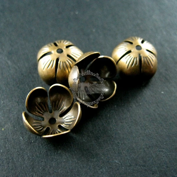 

12mm vintage style brass bronze antiqued flower beads cap DIY beading jewelry supplies 1561008