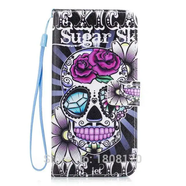 

Skull Flower Wallet PU Leather Pouch Case For Samsung Galaxy S8 Plus 2017 A3 A5 J3 J5 J7 Prime Huawwei P10 Lite Tower Cover 1pcs