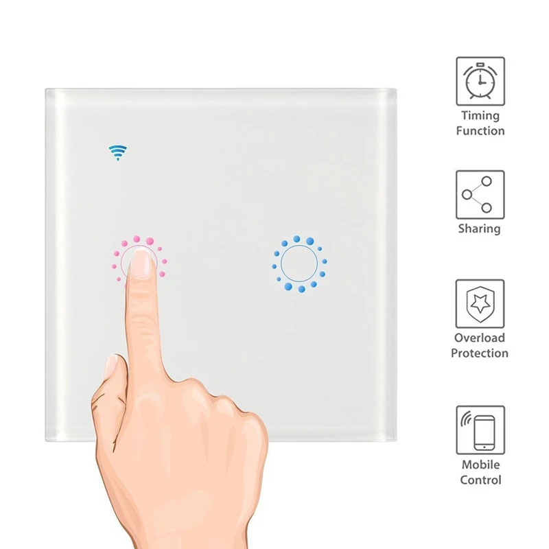 1/2/3 Gang Wi-Fi Touch Switch Wall Light Panel Wireless Intelligence Timing&Remote Control APP Work with Alexa Google Home