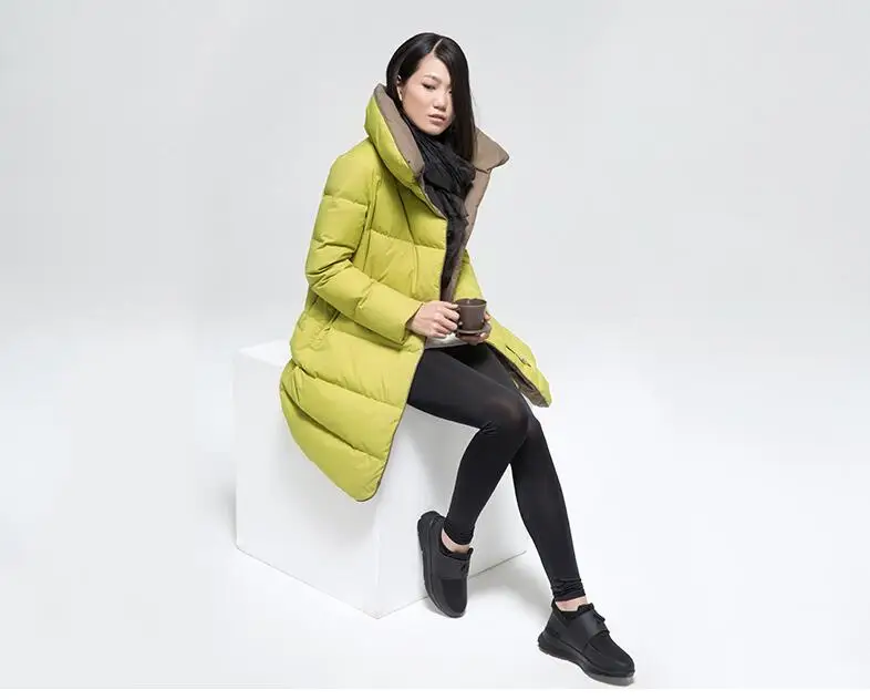 MISUN Girls Winter Jacket 2018 Slim PU Waist Stand Collar Thickening Fabric Wave Cut Patchwork Medium-Long Down Coat MSD-G572