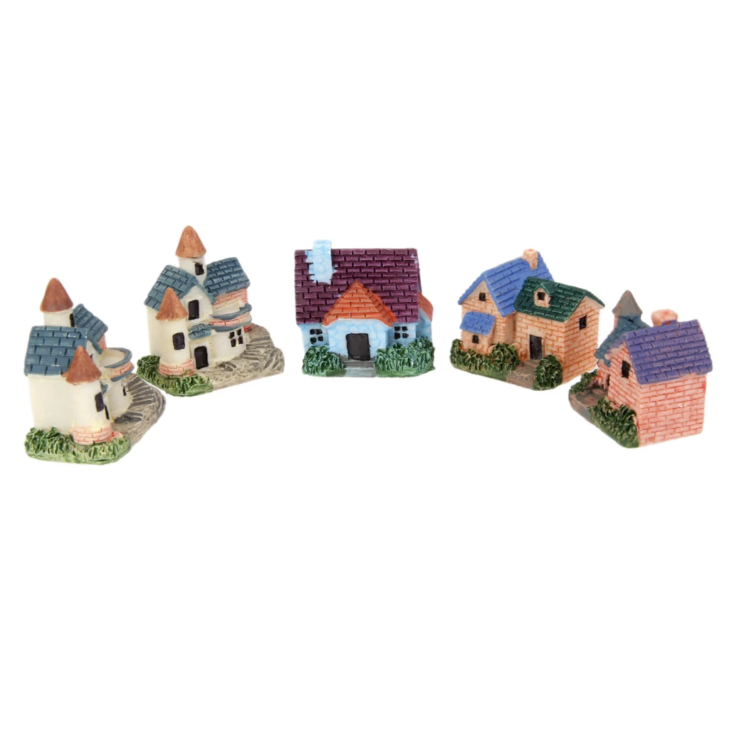 1 Set of 5 European Villa Miniature Dollhouse Bonsai Craft Fairy Garden Glass Vase Decor Resin Garden Statue for micro landscape