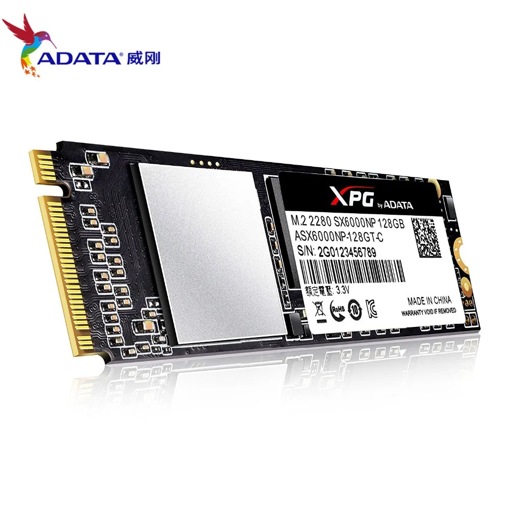 ADATA XPG SX6000 PCIe 128GB 3D NAND PCIe Gen3x2 M.2 2280 NVMe 1,2 R/W до 1000/800 МБ/с. Твердотельный накопитель(ASX6000NP-128GT-C