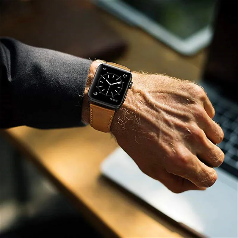 Кожаный ремешок для восковой браслет с маслом Apple Watch band 4 44 мм 40 Мужские часы