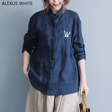 Cotton Linen Blouses Female 2017 Summer Women’s Full Sleeve Turn-Down Collar Shirts Vintage Embroidery Tops