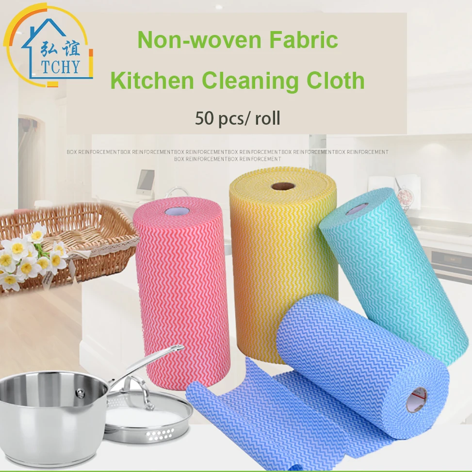 50pcs/roll Non woven Kitchen Cleaning Cloth Disposable Eco friendly