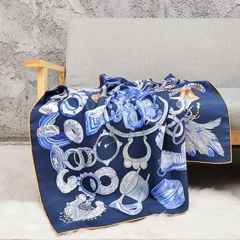 

100% Silk Twill Square Scarf Ethnic Bracelet Print Luxury Women Head Scarves Shawl Hijab Wraps Foulard Christmas New Year Gift