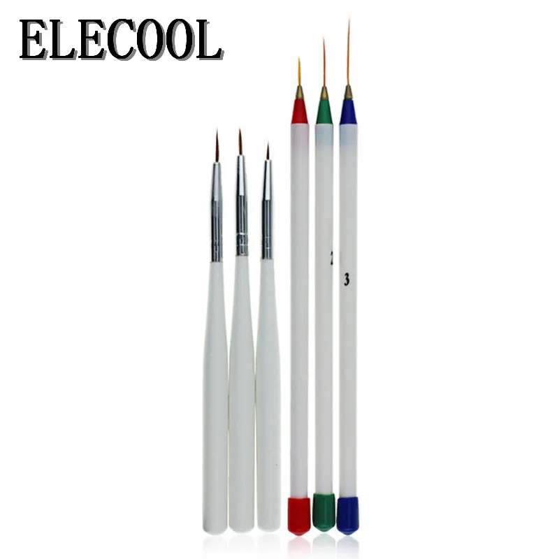 

ELECOOL 3Pcs Nail Brushes DIY Nail Art Drawing Striping Liner Pen Painting stripe Nail Art Brushes Set brushes for Manicure