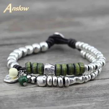 

Anslow Brand Best Handmade DIY Fashion Jewelry Statement Leather Bracelet Charm Bijoux Wood Beads Bangles Women Men LOW0459LB