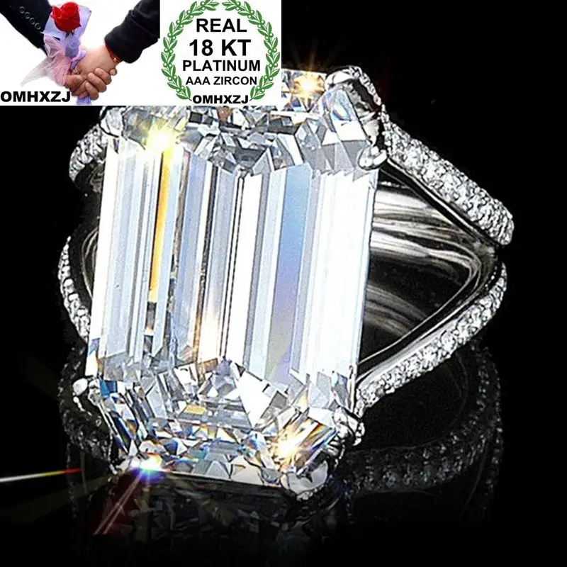 OMHXZJ Wholesale European Fashion Woman Man Party Wedding Gift Rectangle White AAA Zircon 18KT Gold Ring RR714 | Украшения и