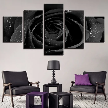 

Canvas Painting Wall Art Modular Cuadros Poster HD Printed Modern 5 Panel Black Roses Living Room Pictures Home Decoration Frame