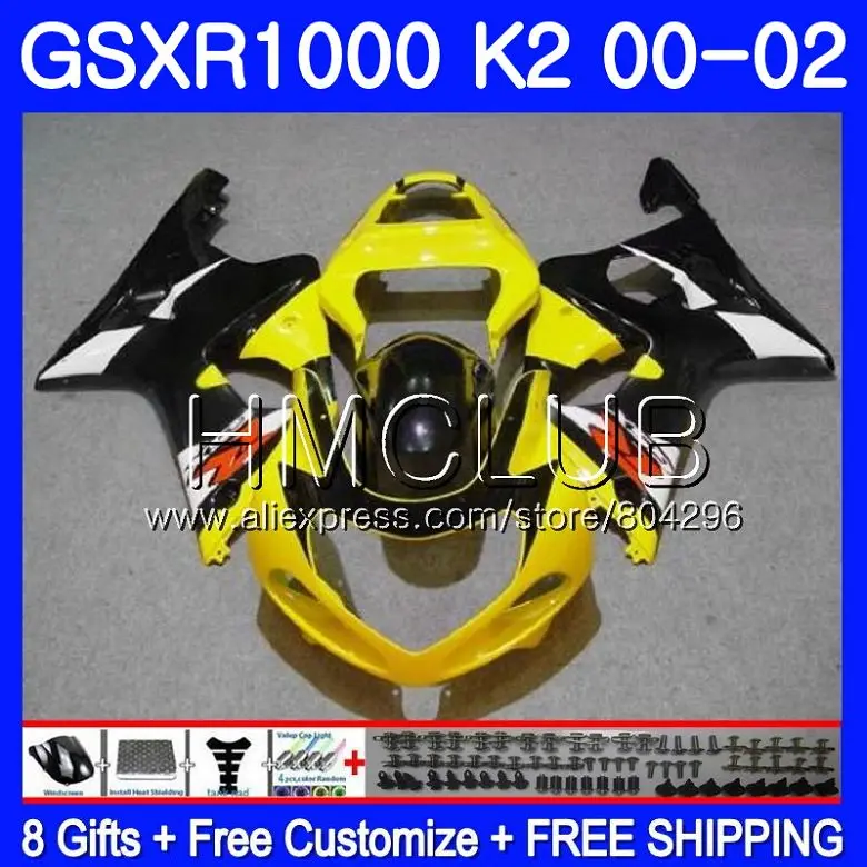 

Body For SUZUKI GSXR 1000 GSX-R1000 GSXR1000 00 01 02 31HM18 GSXR-1000 00 01 02 K2 GSX R1000 2000 2001 2002 Fairing yellow black