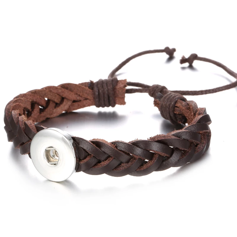 New SE0085 Beauty Twist braided manual Leather snap bracelet bangle adjustable fit 18MM snap buttons