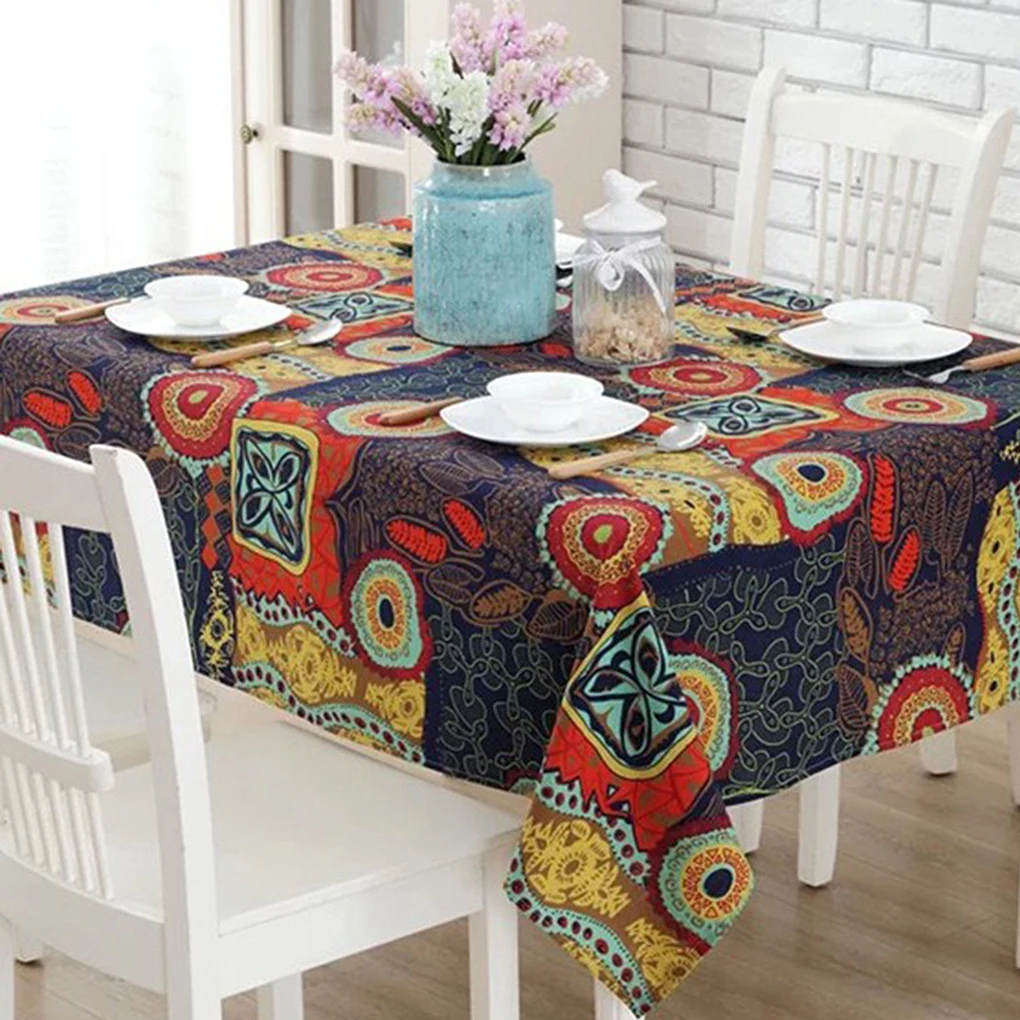 Ethnic Style Rectangle Anti dirt Tablecloth Cotton Linen Fabric Home