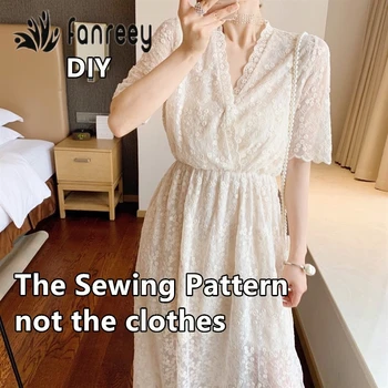 

Lady's V-neck Short-sleeved Lace Dress sewing patterns patrones de costura ropa mujer DIY WW-W1025
