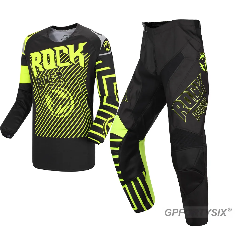 ROCK BIKER, высокое качество, черные гоночные мотоциклетные костюмы для мотокросса, MX DH, MTB, для верховой езды, Джерси и штаны, Комбинированные комплекты, S-XXL