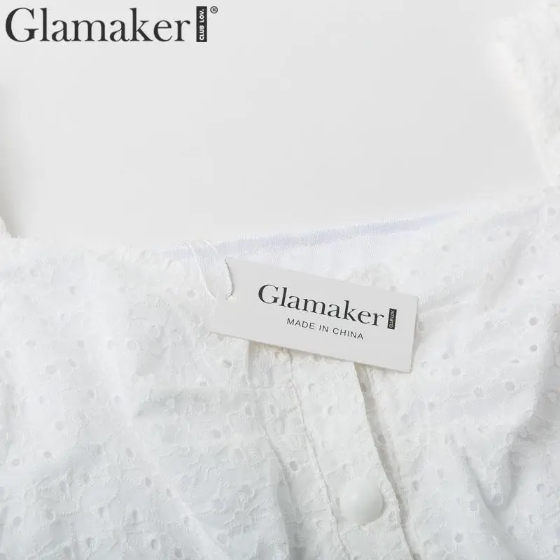 Glamaker, Кружевное облегающее Макси платье с рюшами, женское летнее длинное платье на пуговицах со шнуровкой и поясом, женское тонкое повседневное элегантное платье