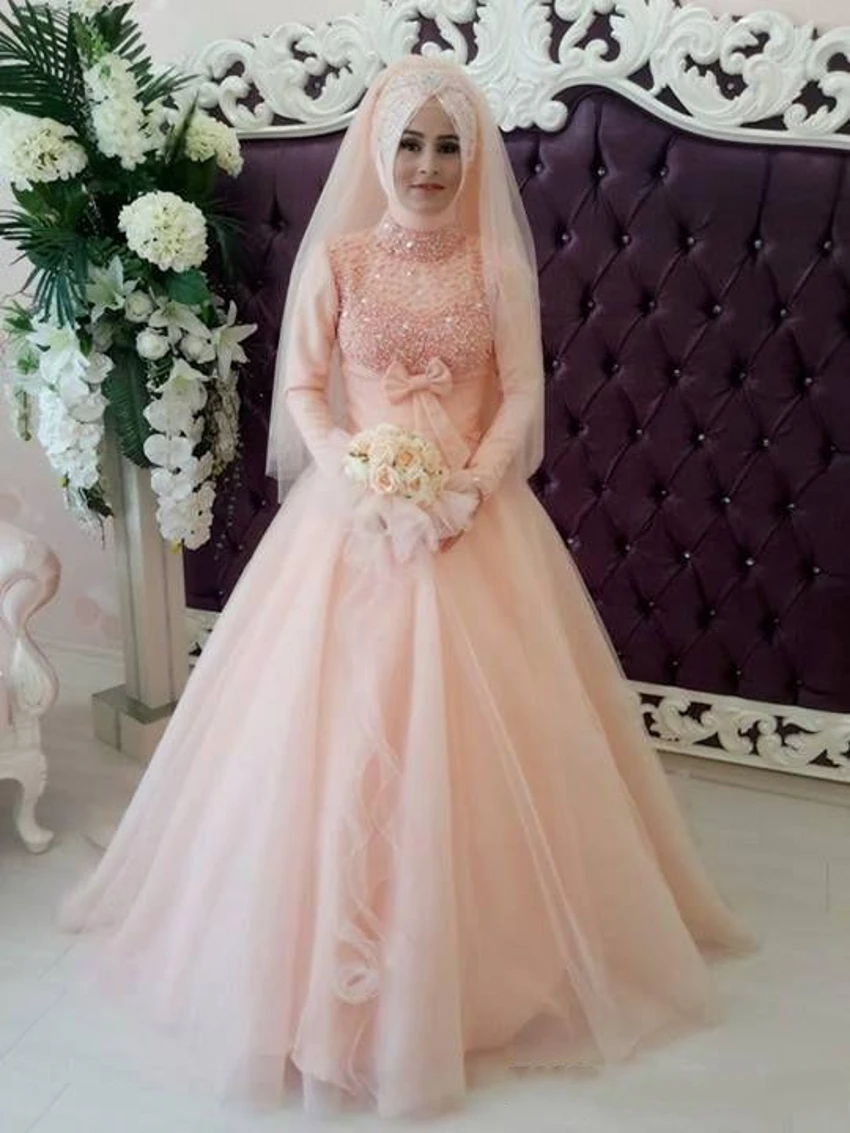 peach bridal dress