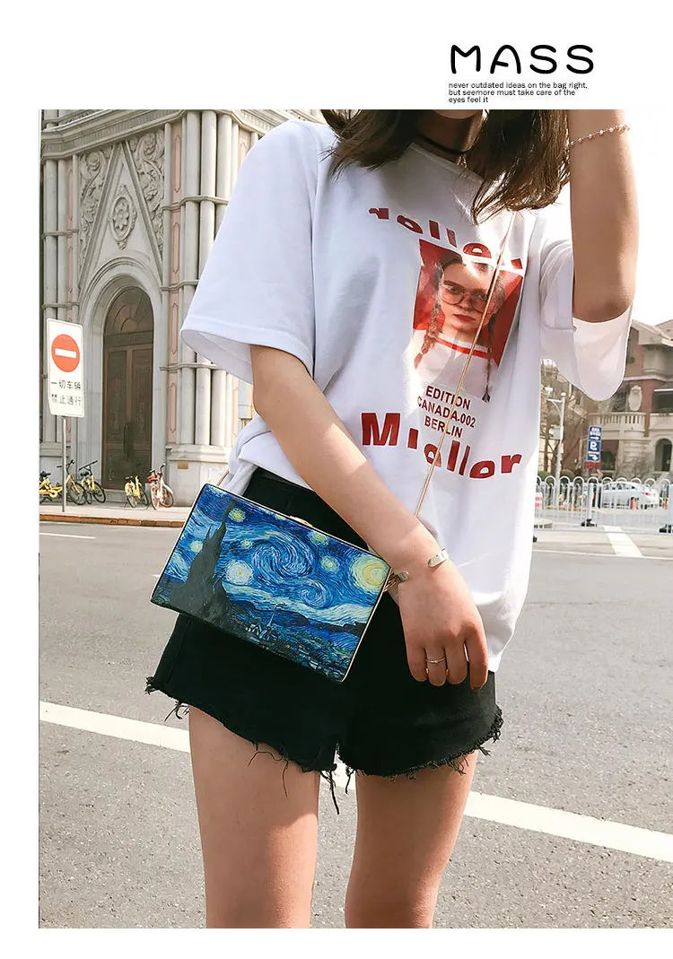 Модные женские сумки через плечо с мультипликационным принтом маслом, винтажная женская сумка-мессенджер в Звездном стиле, вечерние мини-клатчи