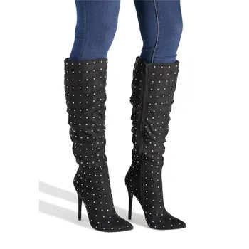 

New Bling Bling Crystal Knee High Boots Shiny Rhinestone Studded Womens Boots Stilettos High Heels Plus Size Shoes Women 2019