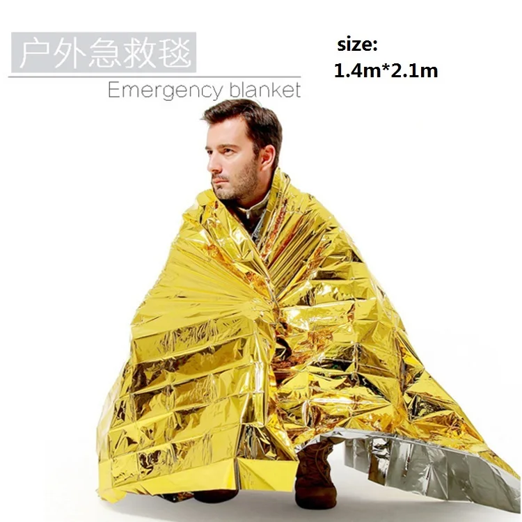 Аварийное одеяло 1,3-1,6 м* 2,1 м Новое водонепроницаемое спасательное штора-экран для выживания уличное спасательное одеяло - Цвет: gold 1.4m