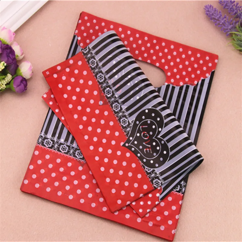 2016 New Design Wholesale 100pcs/lot 20*25cm Red Plastic Gift Packaging With Sweet Heart Favor Wedding Gift Bags